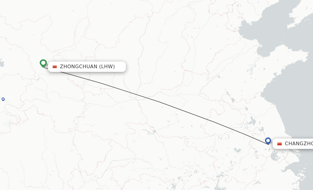 Flights from Lanzhou to Changzhou route map