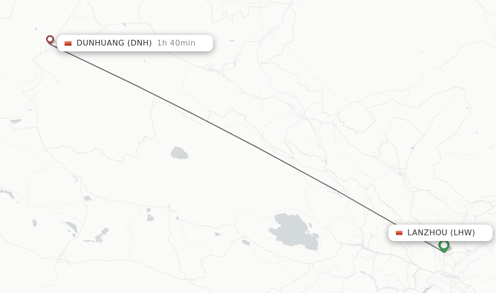 Flights from Lanzhou to Dunhuang route map