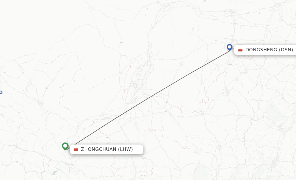 Flights from Lanzhou to Dongsheng route map