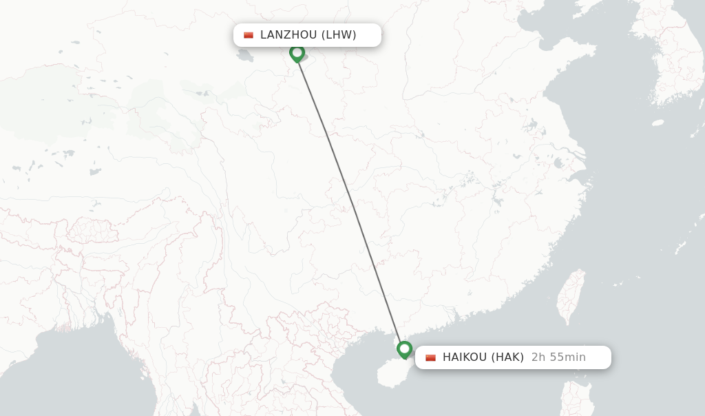 Flights from Lanzhou to Haikou route map