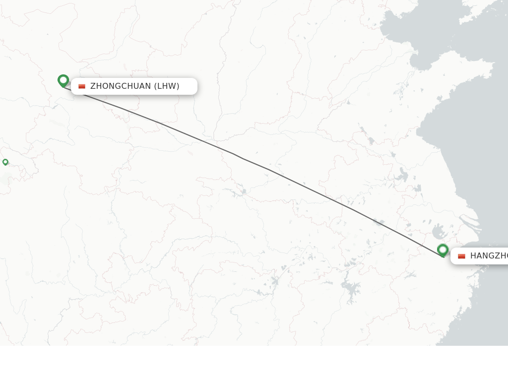 Flights from Zhongchuan to Hangzhou route map