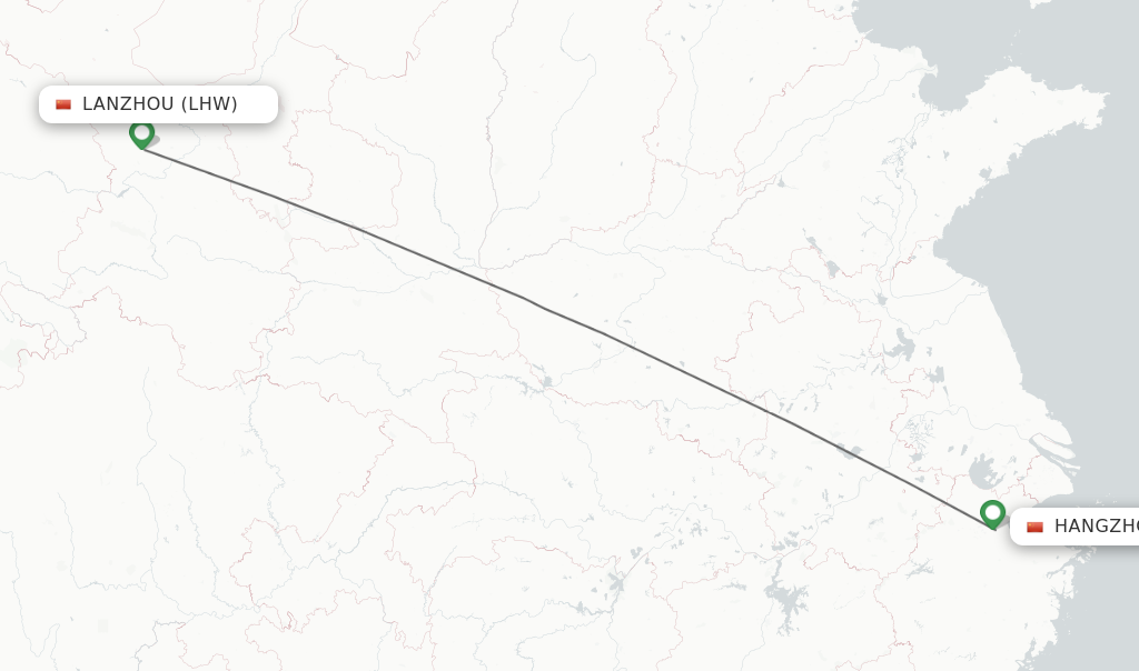 Flights from Lanzhou to Hangzhou route map