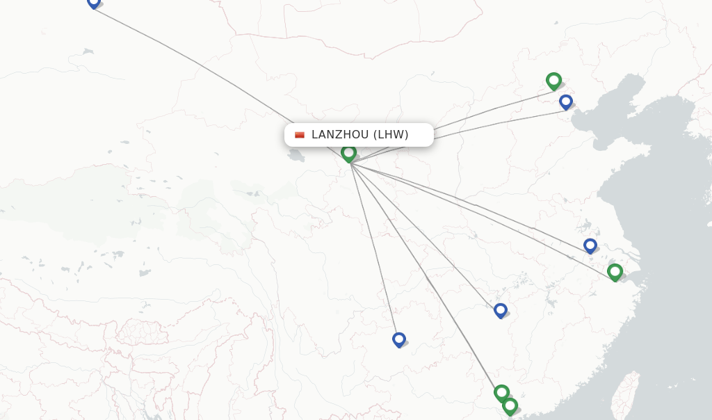 Route map with flights from Lanzhou with Hainan Airlines