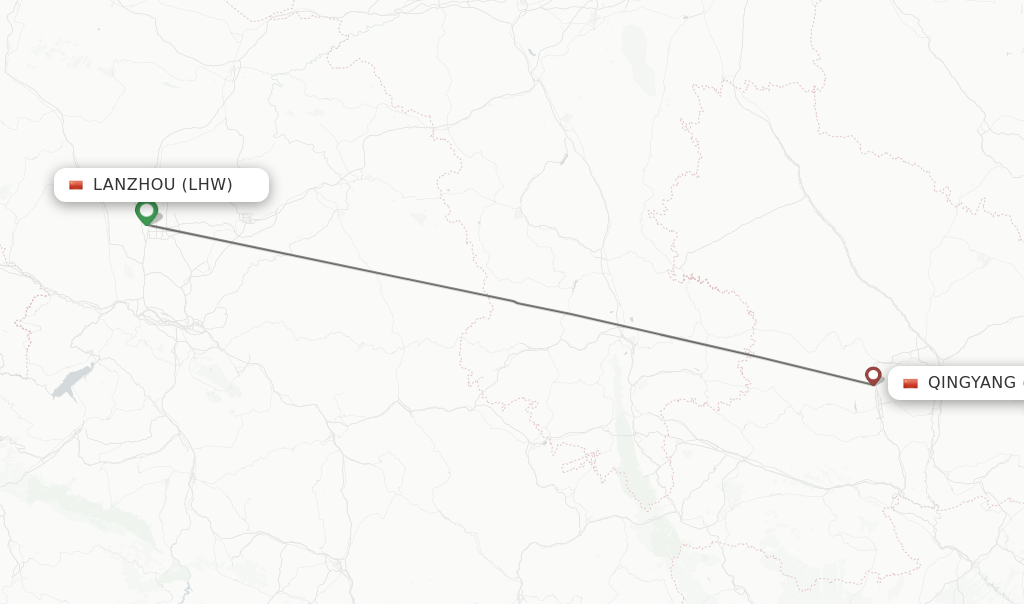 Flights from Lanzhou to Qingyang route map