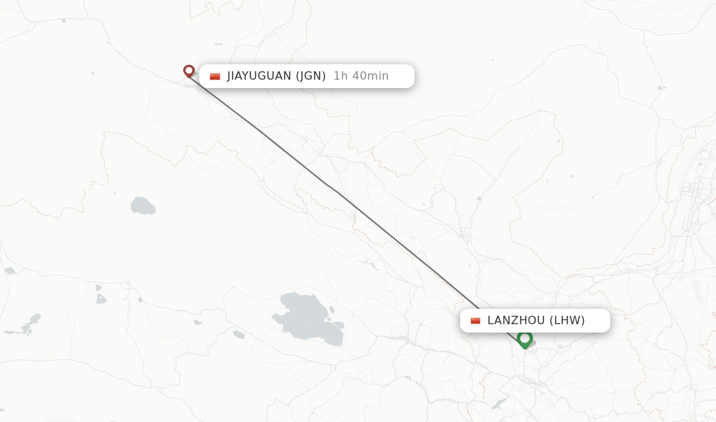 Flights from Lanzhou to Jiayuguan route map