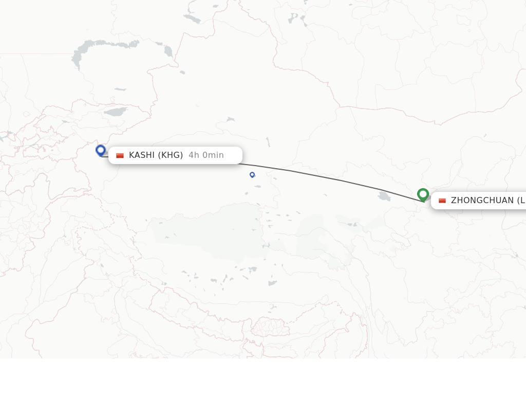 Flights from Lanzhou to Kashi route map