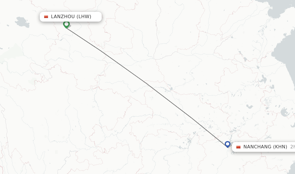 Flights from Lanzhou to Nanchang route map