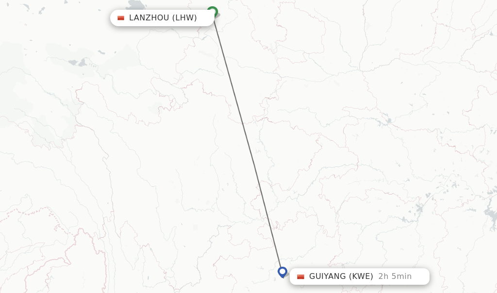 Flights from Lanzhou to Guiyang route map