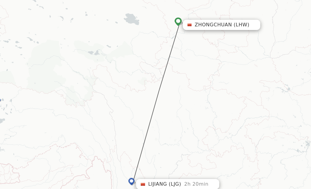 Flights from Lanzhou to Lijiang route map