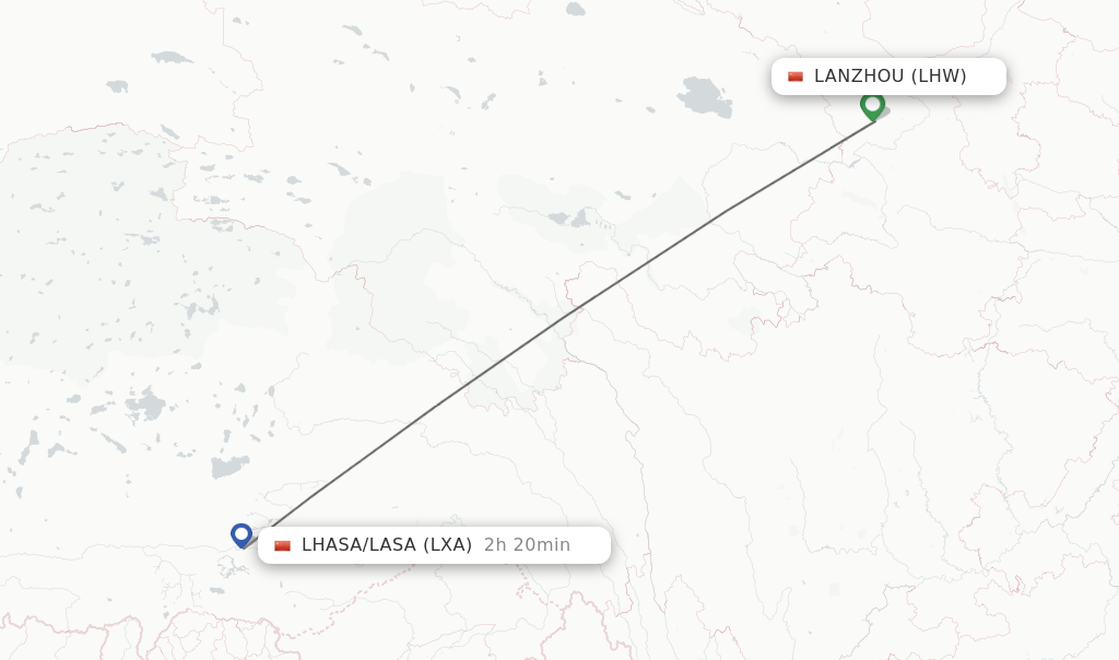 Flights from Lanzhou to Lhasa/Lasa route map