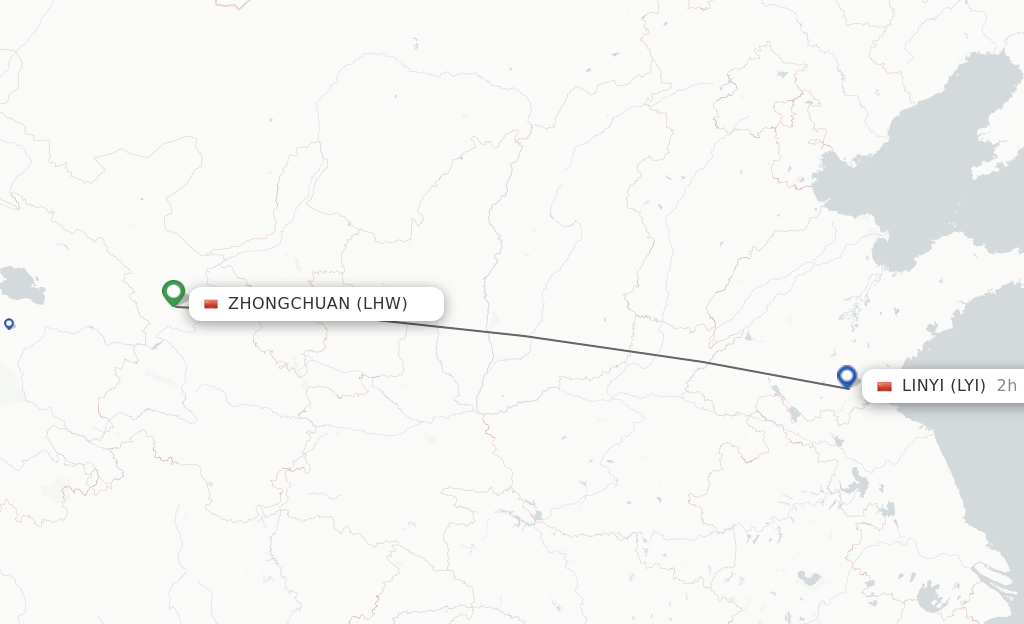 Flights from Lanzhou to Linyi route map
