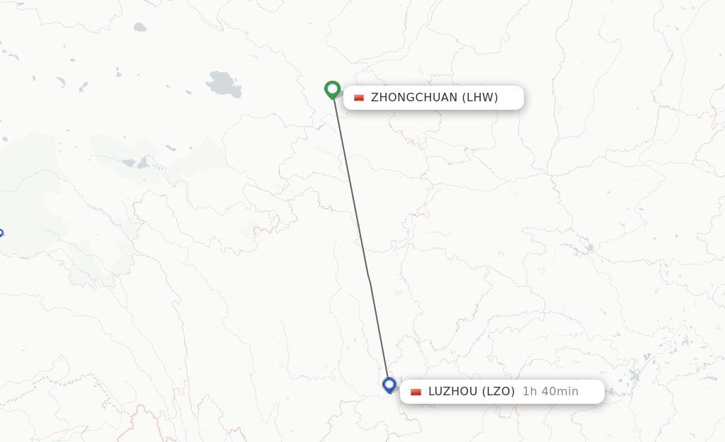 Flights from Lanzhou to Luzhou route map