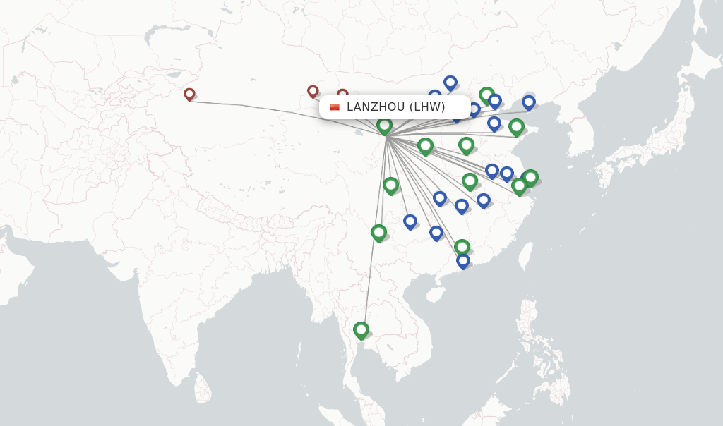 Route map with flights from Lanzhou with China Eastern