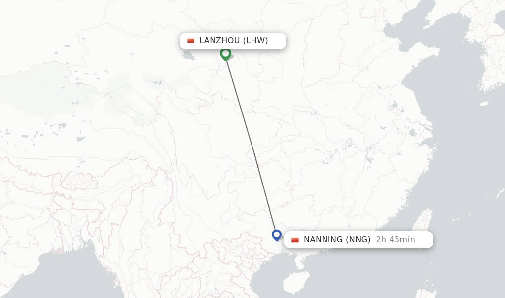 Flights from Lanzhou to Nanning route map