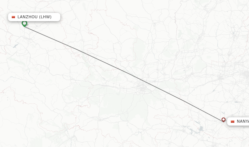 Flights from Lanzhou to Nanyang route map