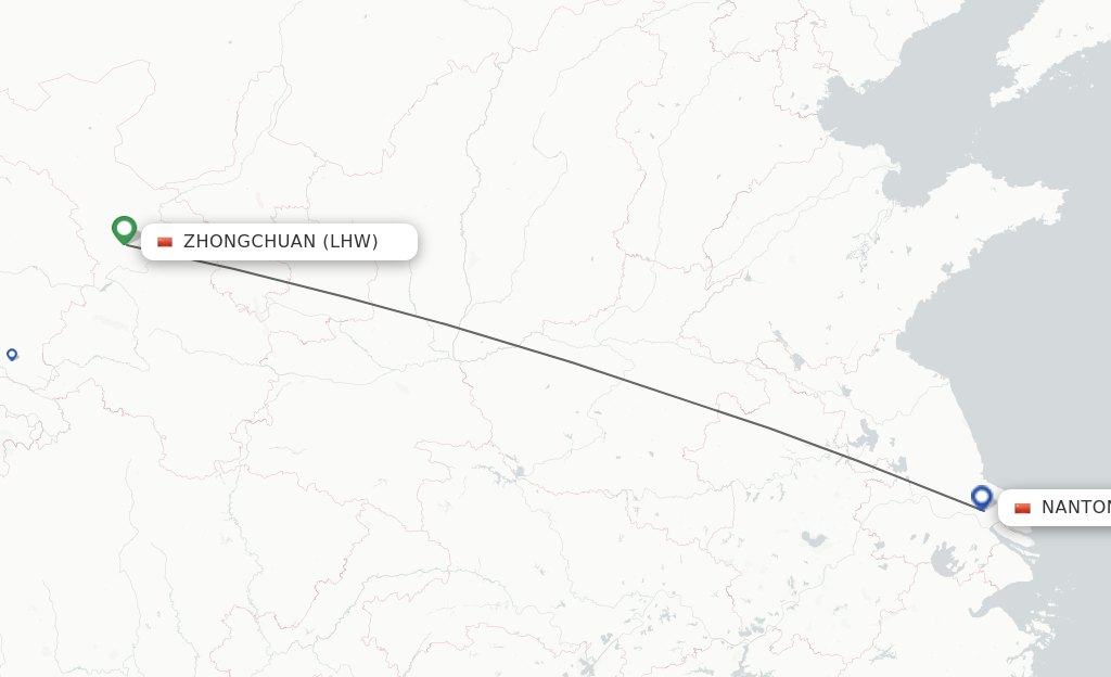 Flights from Lanzhou to Nantong route map