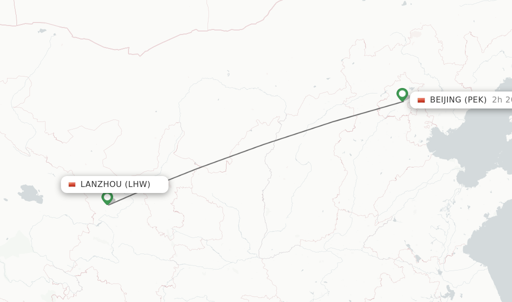 Flights from Lanzhou to Beijing route map