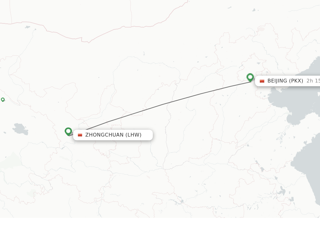Flights from Lanzhou to Beijing route map