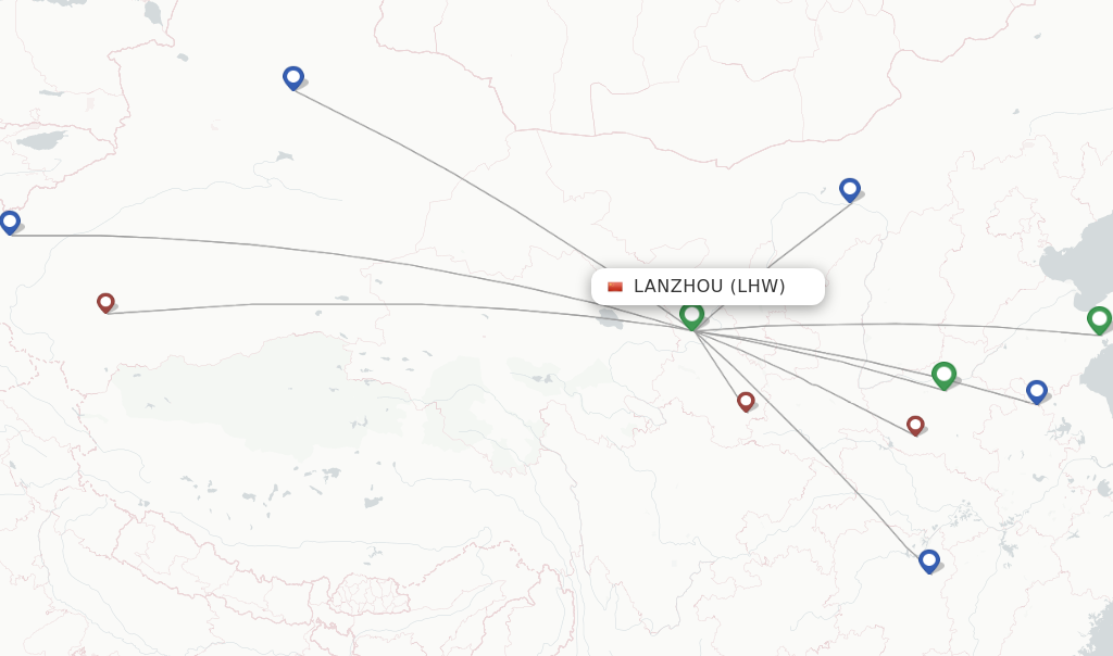 Route map with flights from Lanzhou with Qingdao Airlines