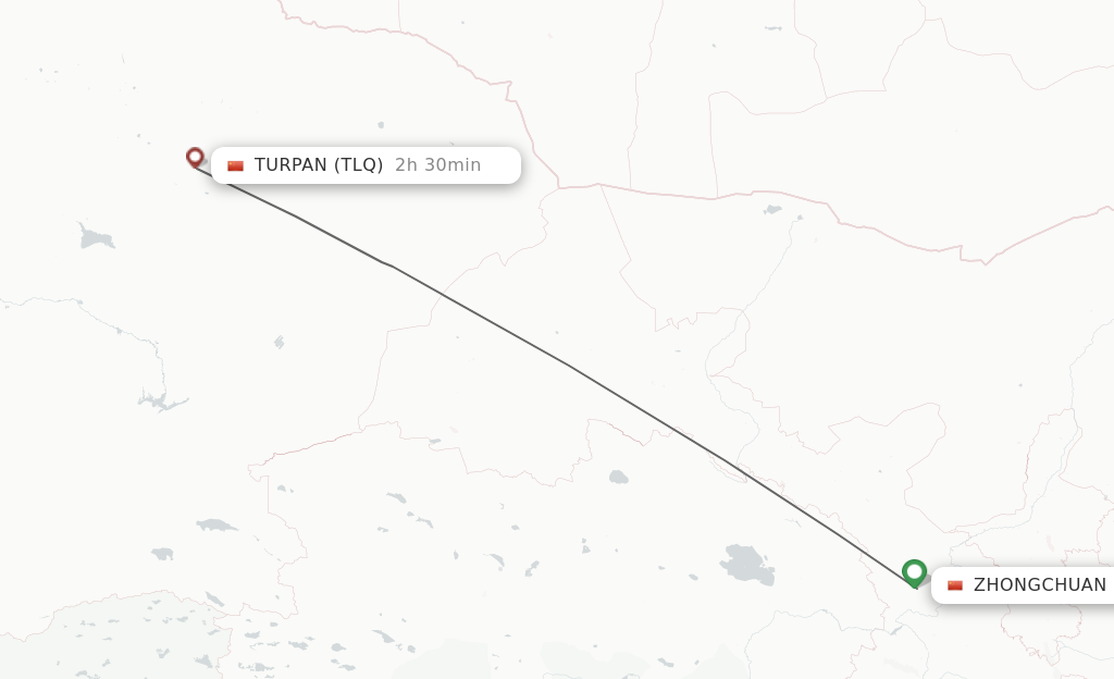 Flights from Lanzhou to Turpan route map