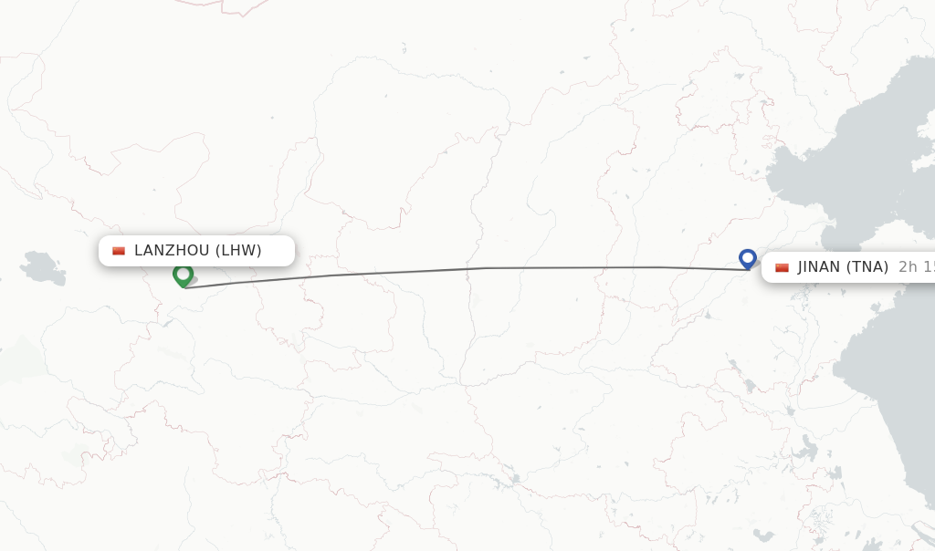 Flights from Lanzhou to Jinan route map