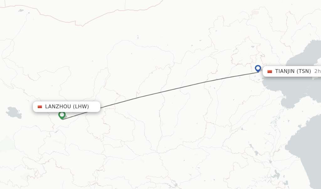 Flights from Lanzhou to Tianjin route map