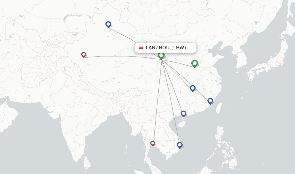 Route map with flights from Lanzhou with Urumqi Airlines