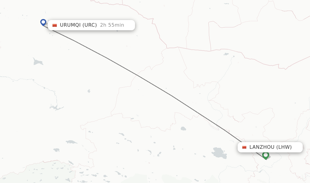 Flights from Lanzhou to Urumqi route map