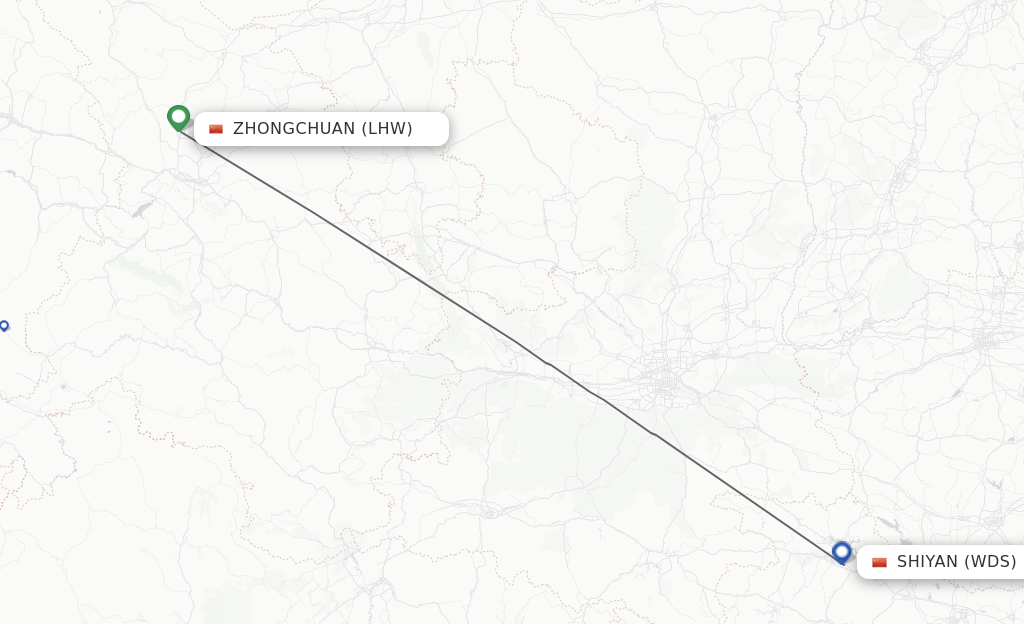 Flights from Lanzhou to Shiyan route map