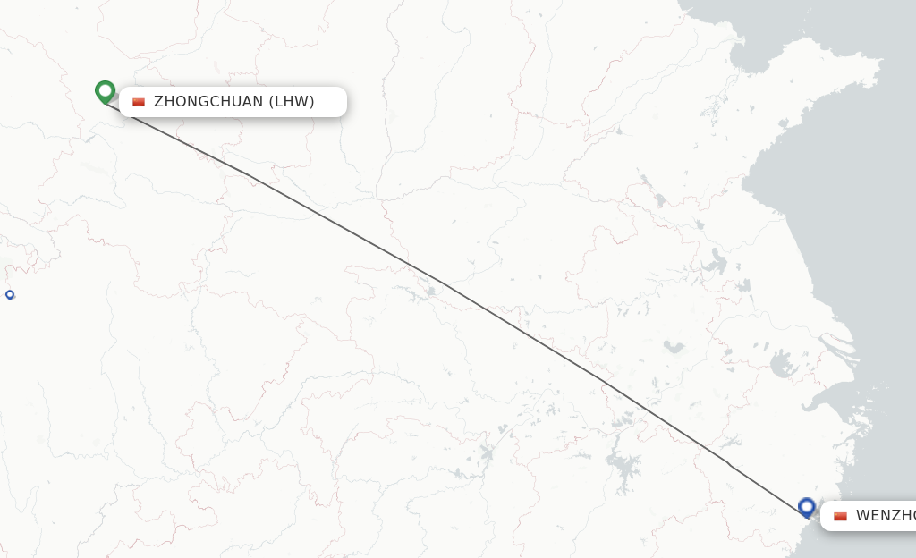 Flights from Lanzhou to Wenzhou route map
