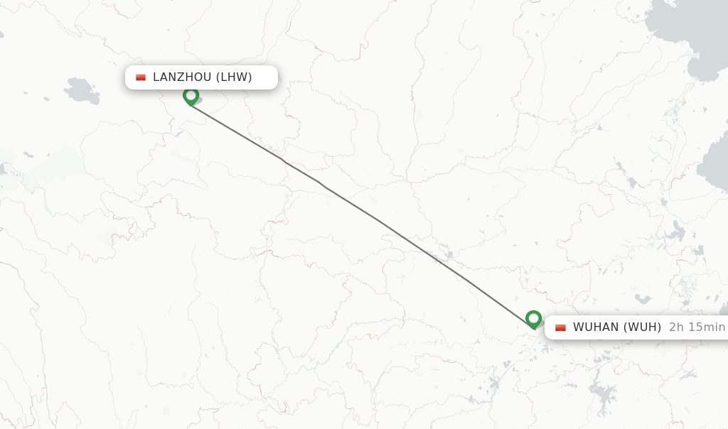 Flights from Lanzhou to Wuhan route map