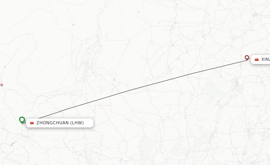 Flights from Lanzhou to Xinzhou route map
