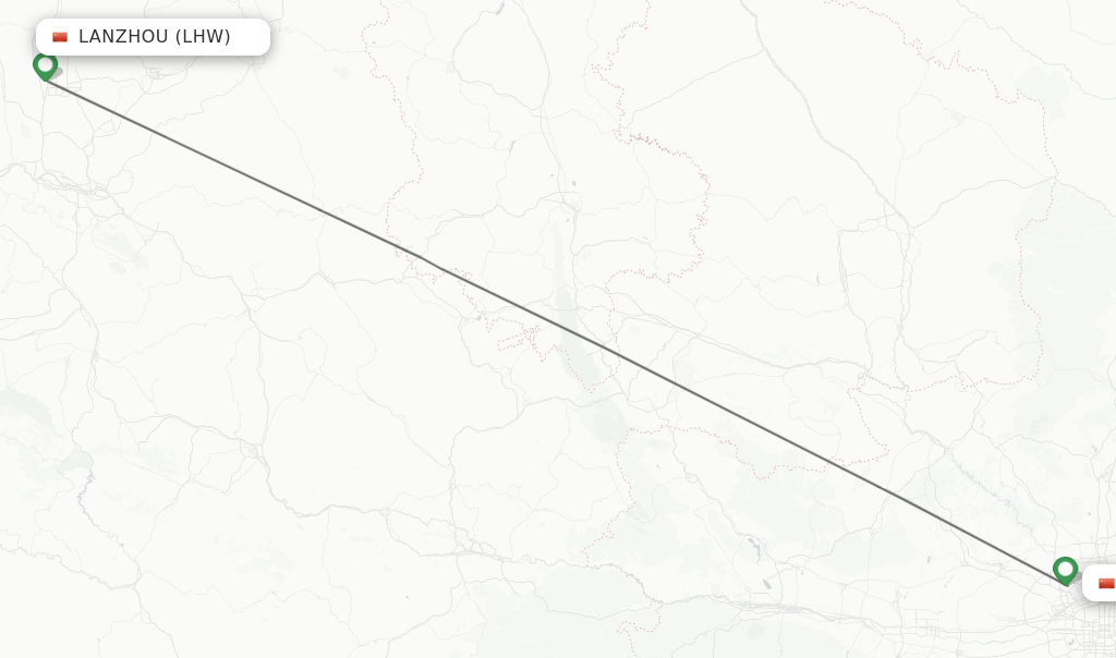 Flights from Lanzhou to Xian route map