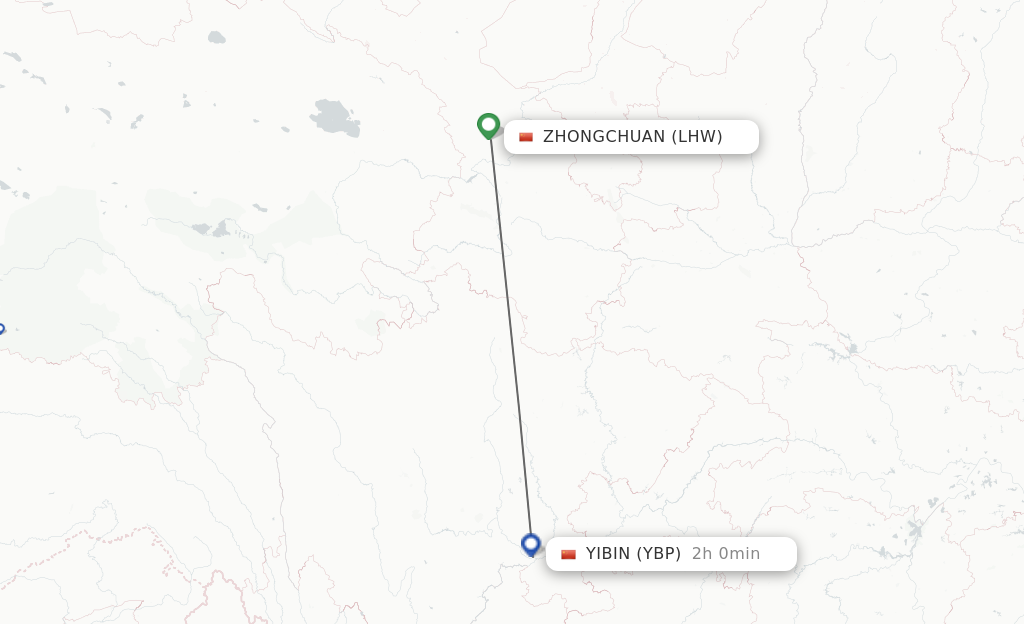 Flights from Lanzhou to Yibin route map