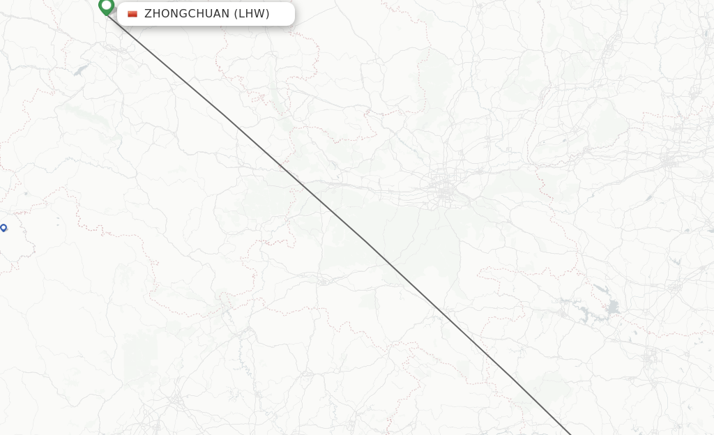 Flights from Lanzhou to Yichang route map