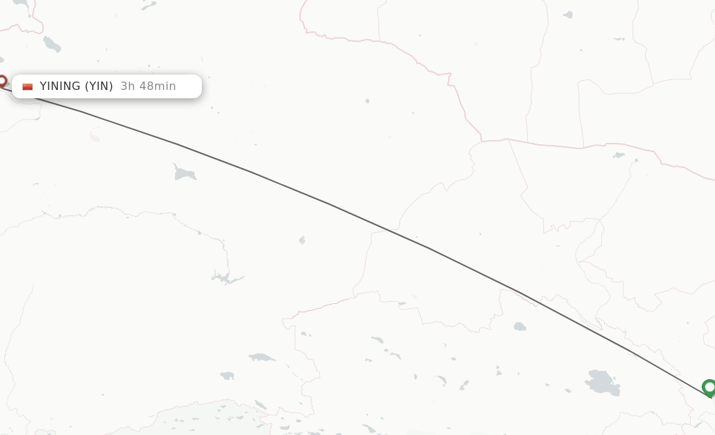 Flights from Lanzhou to Yining route map