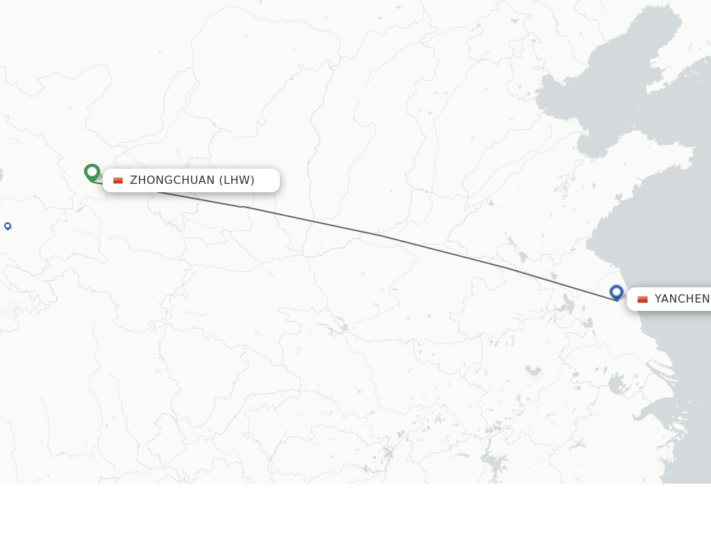Flights from Lanzhou to Yancheng route map