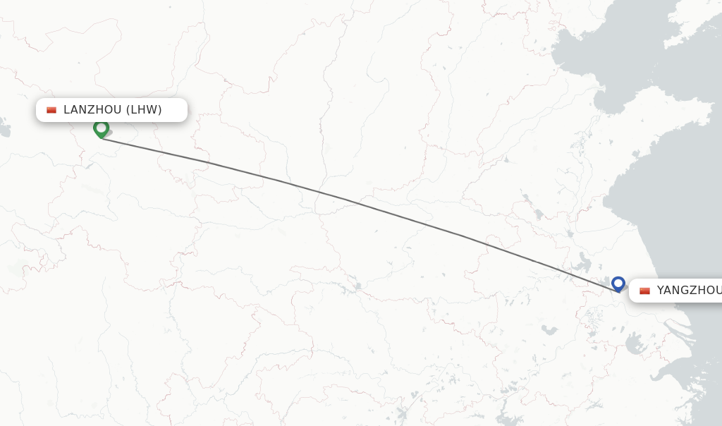 Flights from Lanzhou to Yangzhou route map