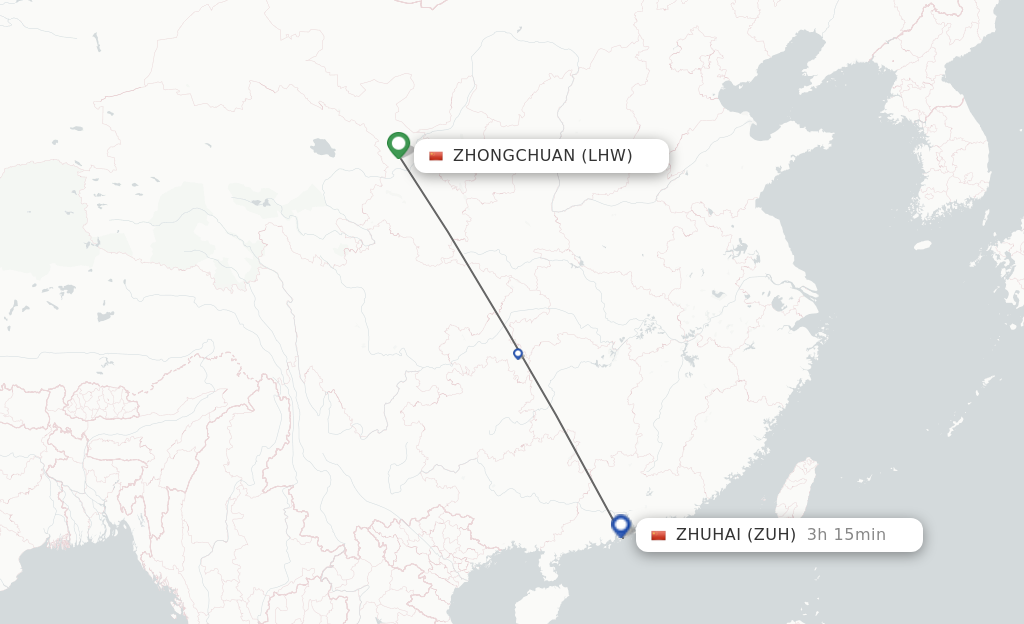 Flights from Lanzhou to Zhuhai route map