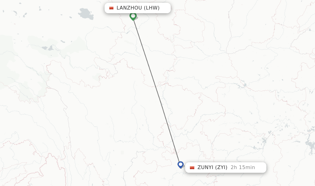 Flights from Lanzhou to Zunyi route map