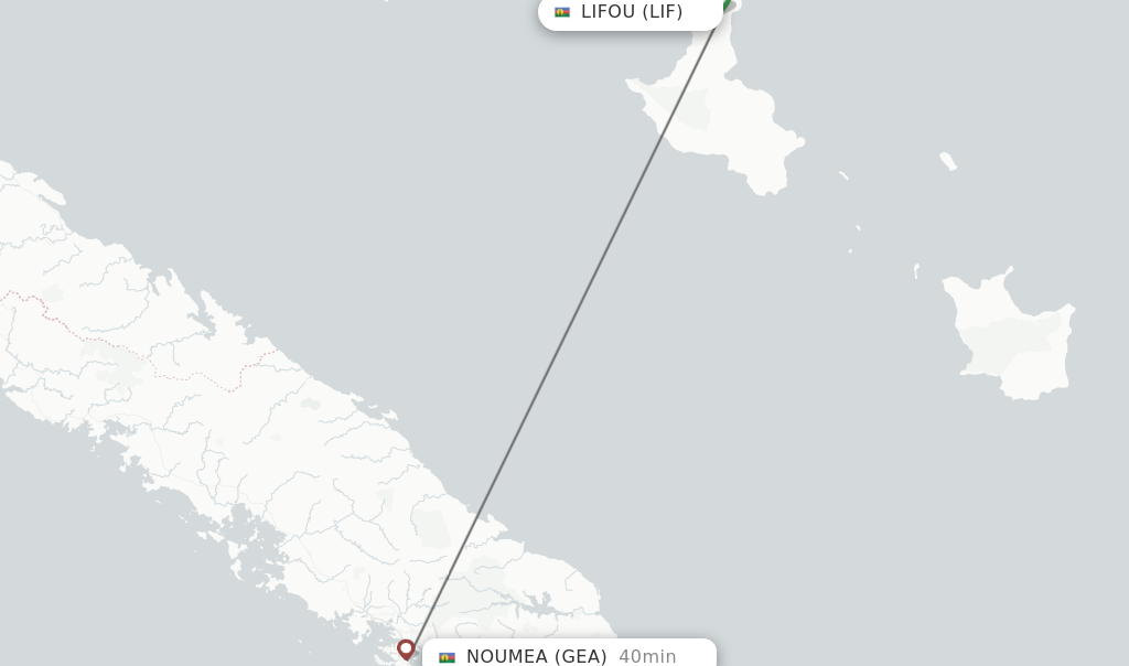 Flights from Lifou to Noumea route map