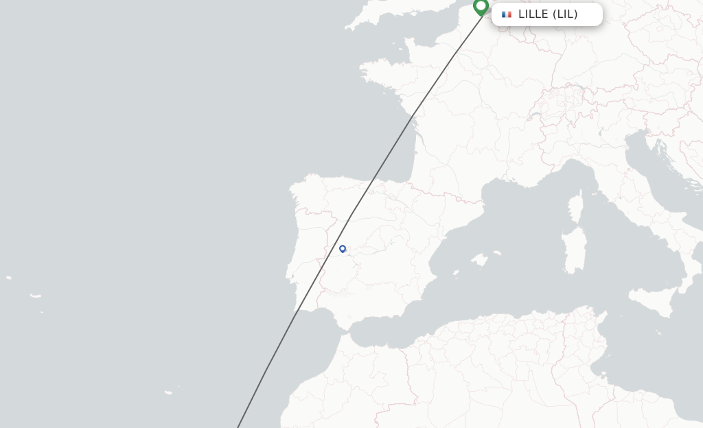 Flights from Lille to Lanzarote route map