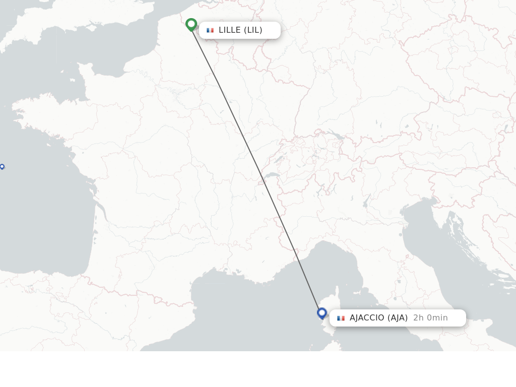 Flights from Lille to Ajaccio route map