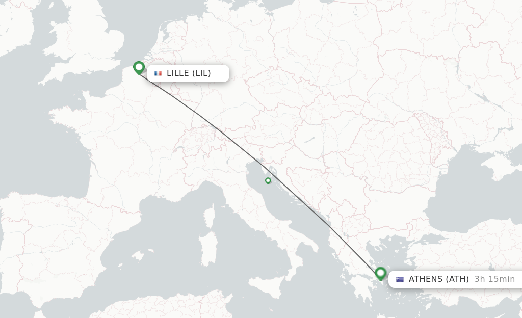 Flights from Lille to Athens route map