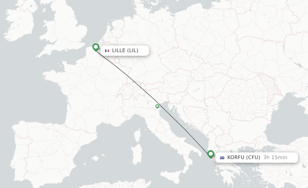 Flights from Lille to Kerkyra route map