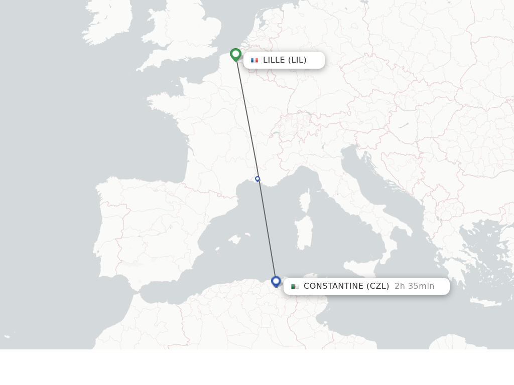 Flights from Lille to Constantine route map