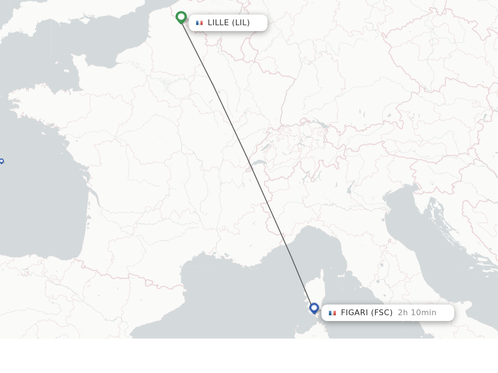 Flights from Lille to Figari route map