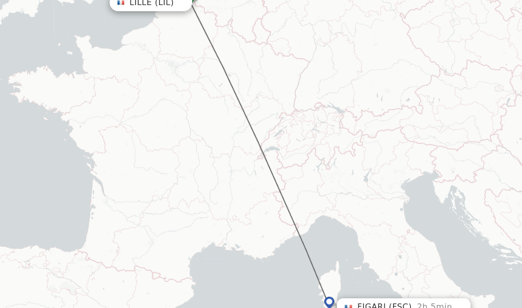 Flights from Lille to Figari route map