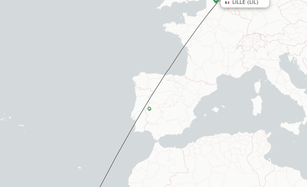 Flights from Lille to Las Palmas route map
