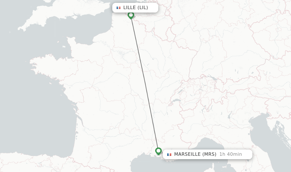 Flights from Lille to Marseille route map